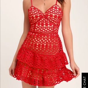 BEAUTY AND LACE RED/NUDE CROCHET LACE MINI DRESS